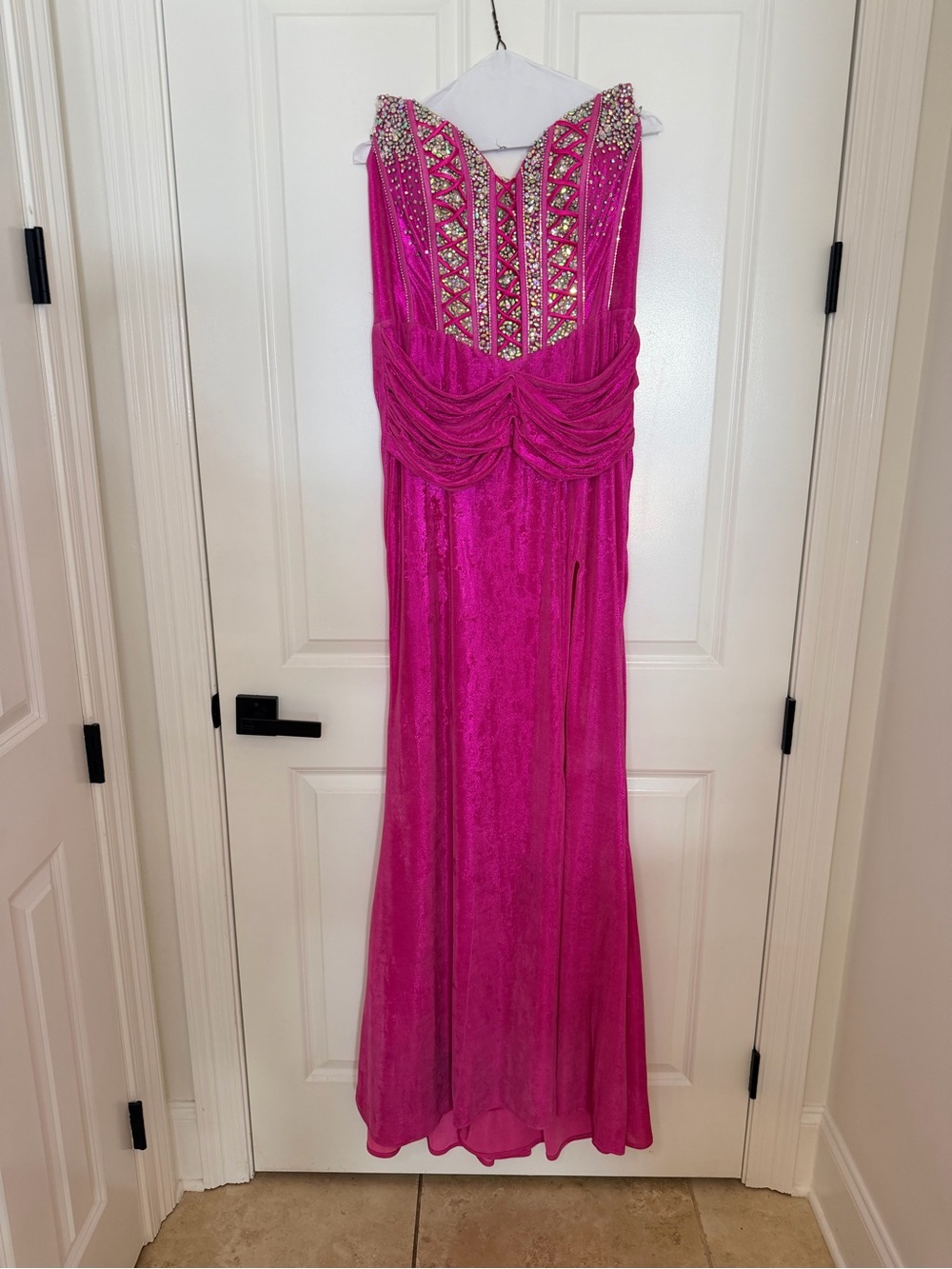 Jovani Fuchsia Beaded Prom Dress